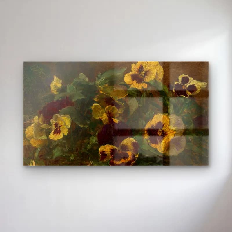 Henri Fantin-Latour – Pansies – Sarı Tonlar cam tablo — Henri Fantin-Latour – Pansies – Sarı Tonlar — empresyonist çiçek bahçesi