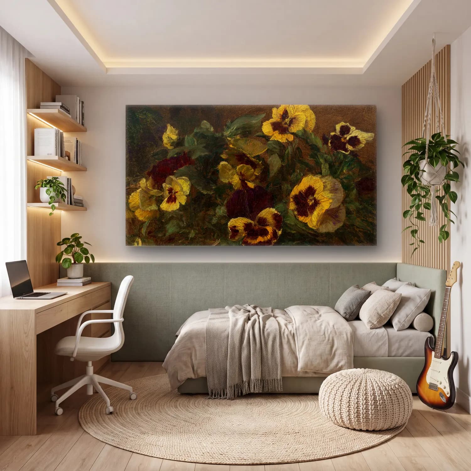 Henri Fantin-Latour – Pansies – Sarı Tonlar cam tablo — genç odasında