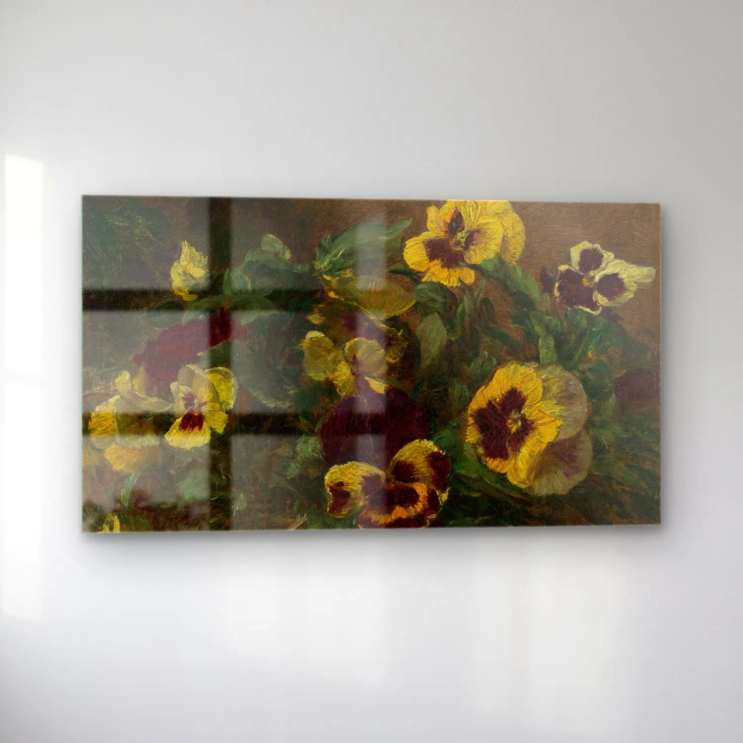 Henri Fantin-Latour – Pansies – Sarı Tonlar cam tablo — sol açıdan görünüm