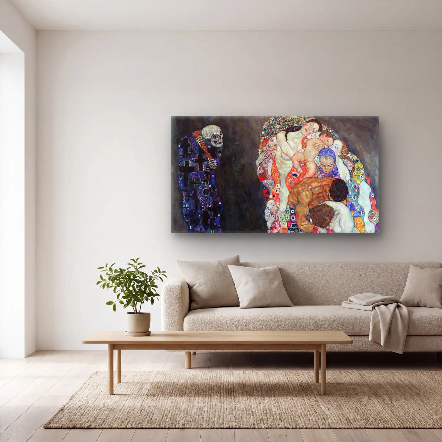 Gustav Klimt – Death and Life cam tablo — açık renk salonda