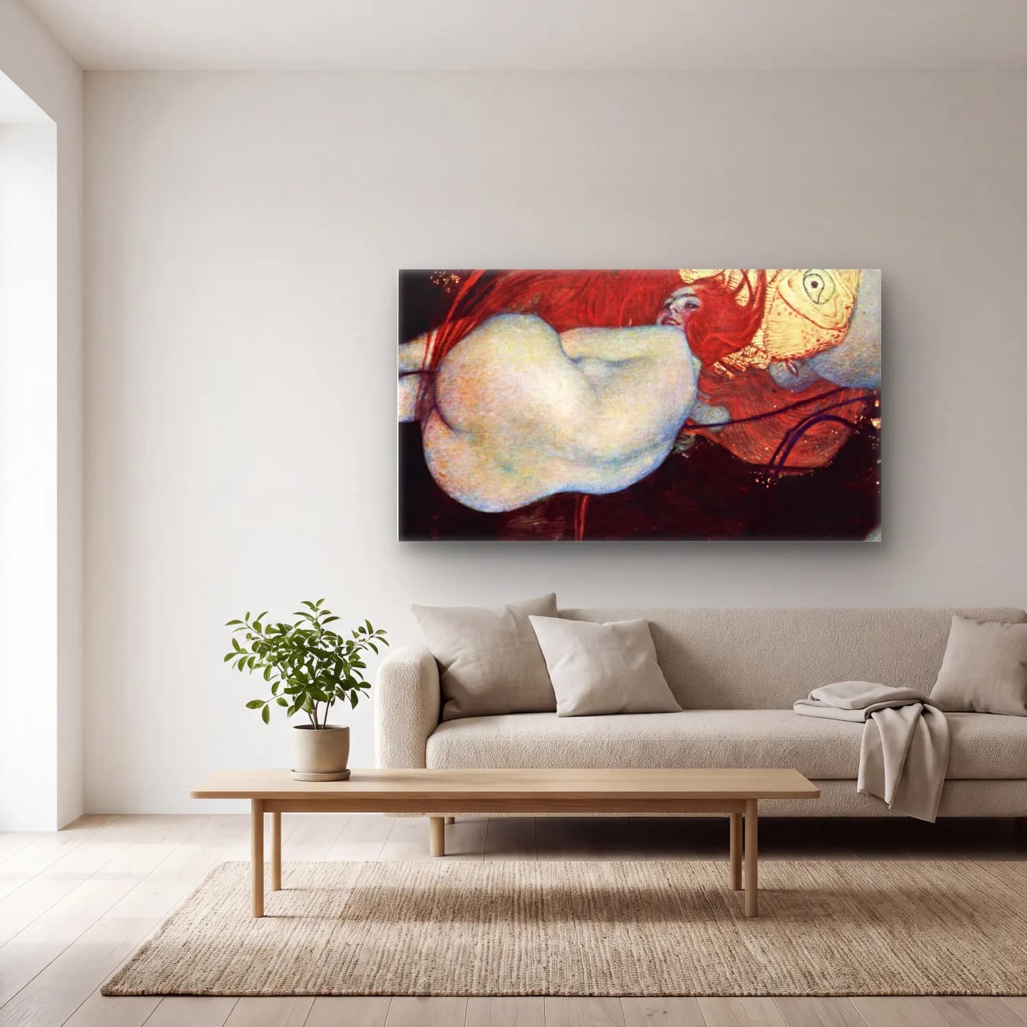 Gustav Klimt – Goldfish cam tablo — açık renk salonda