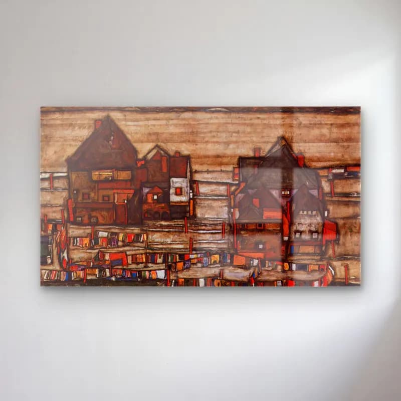 Gustav Klimt – Houses with laundry lines and suburban cam tablo — Gustav Klimt – Houses with laundry lines and suburban — modern soyut köy sokağı