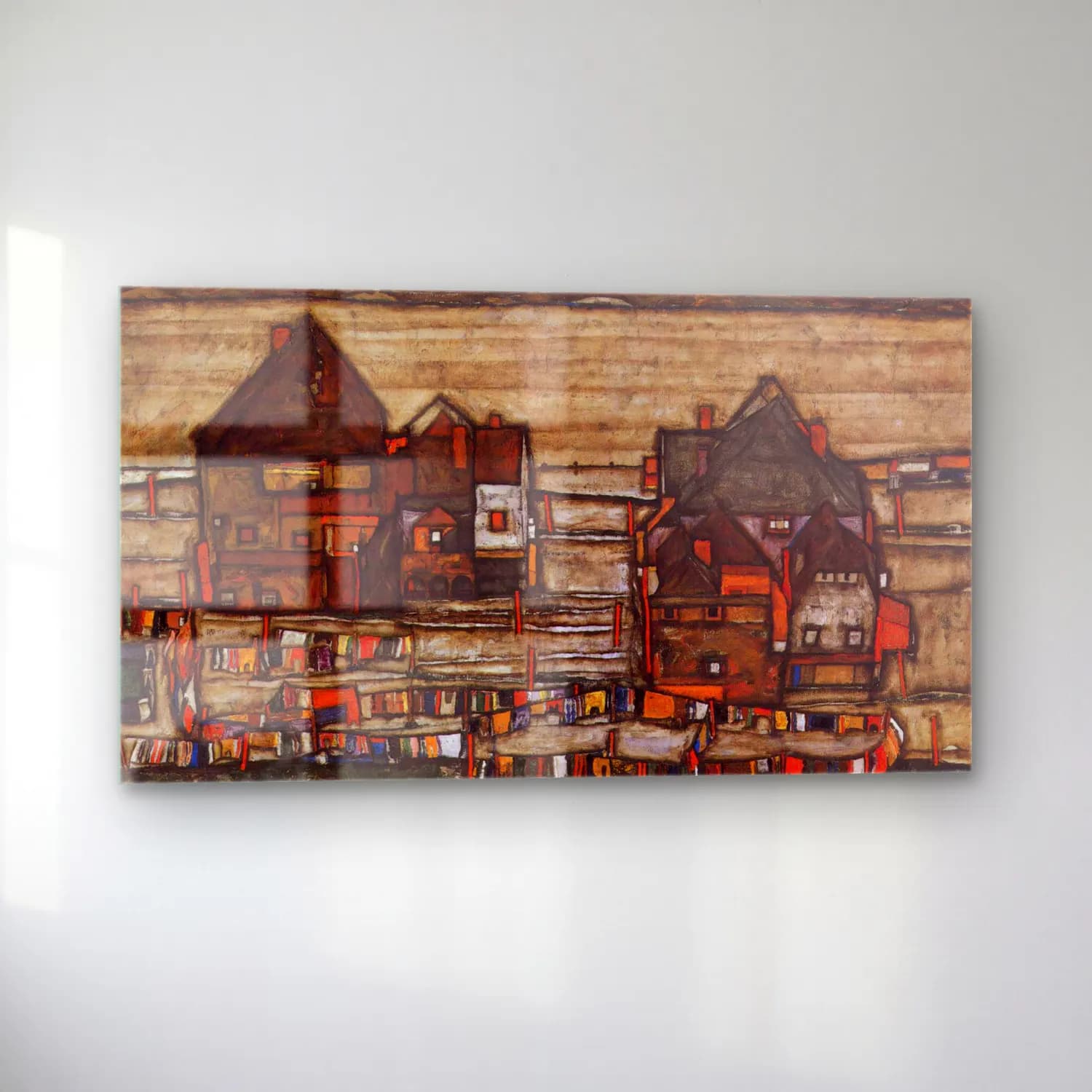 Gustav Klimt – Houses with laundry lines and suburban cam tablo — sol açıdan görünüm
