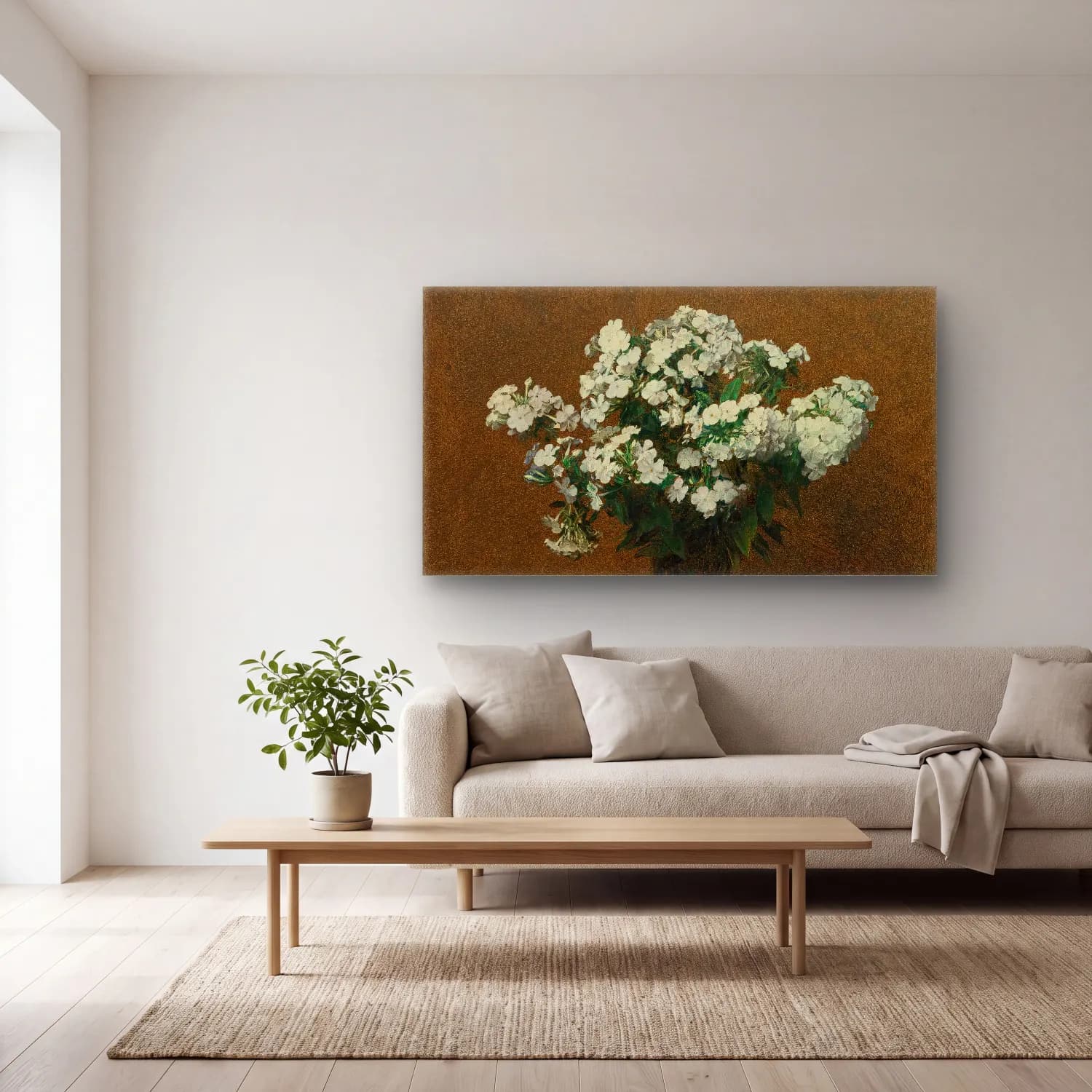 Henri Fantin-Latour – Phlox Blancs Dans Un Vase cam tablo — açık renk salonda