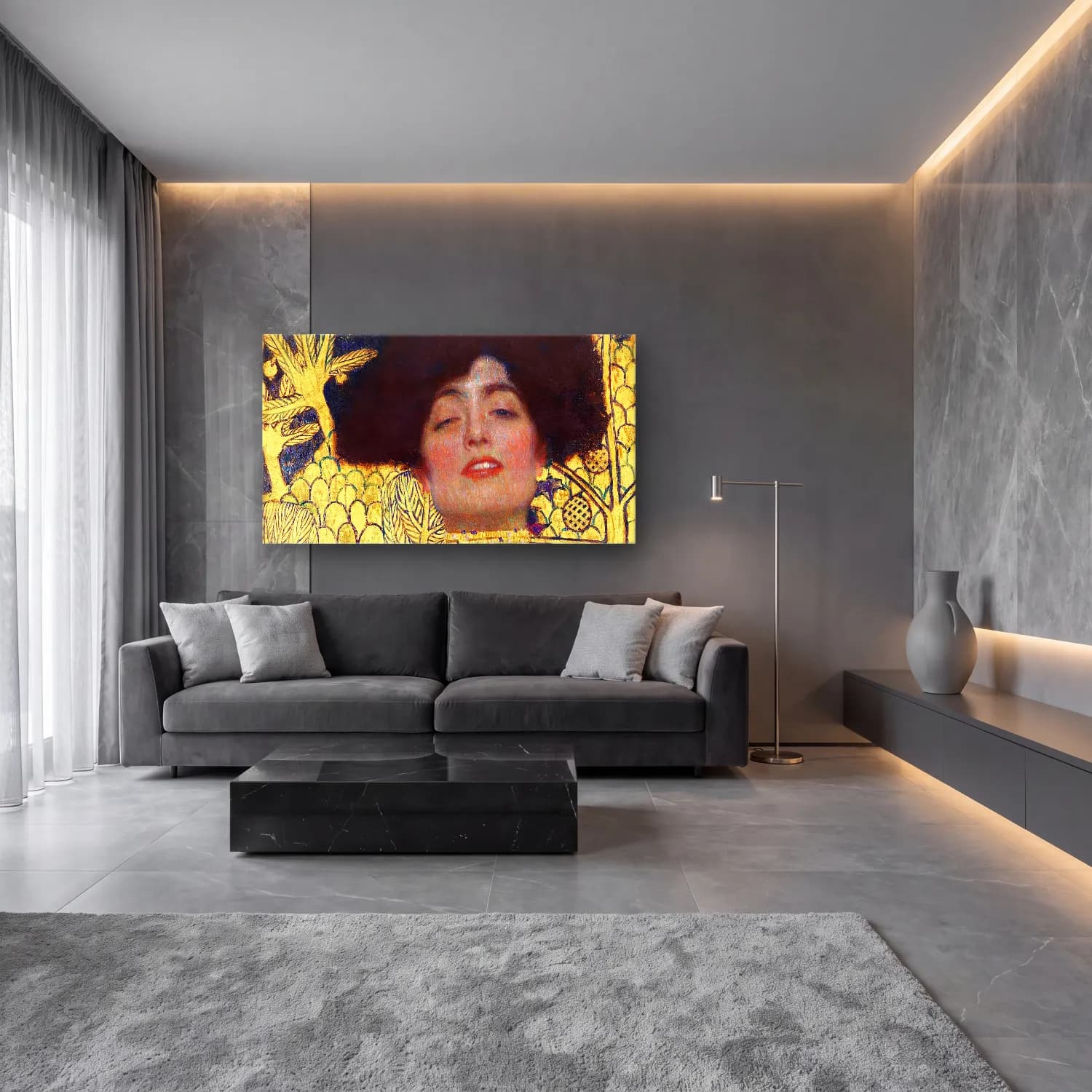 Gustav Klimt – Judith and the Head of Holofernes cam tablo — lüks salon duvarında