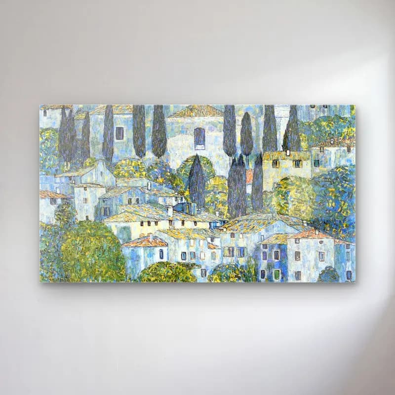 Gustav Klimt – Kirche in Cassone cam tablo — Gustav Klimt – Kirche in Cassone — empresyonist akdeniz sahil kasabası