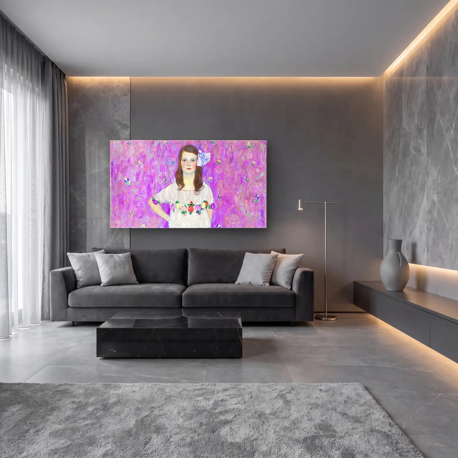 Gustav Klimt – Mäda Primavesi cam tablo — lüks salon duvarında
