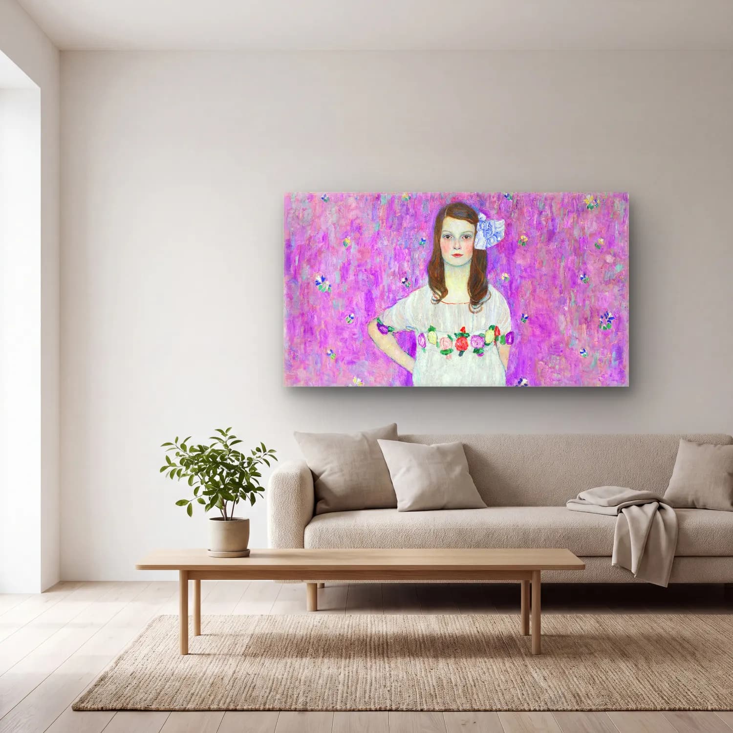 Gustav Klimt – Mäda Primavesi cam tablo — açık renk salonda