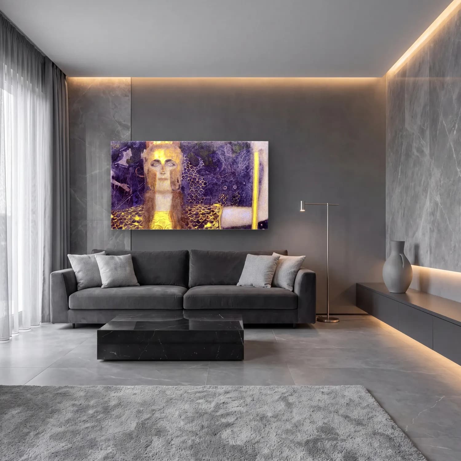 Gustav Klimt – Pallas Athena cam tablo — lüks salon duvarında