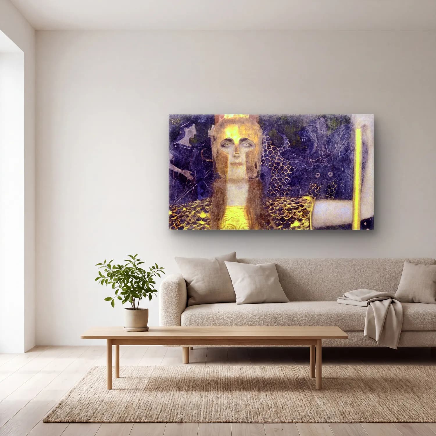 Gustav Klimt – Pallas Athena cam tablo — açık renk salonda