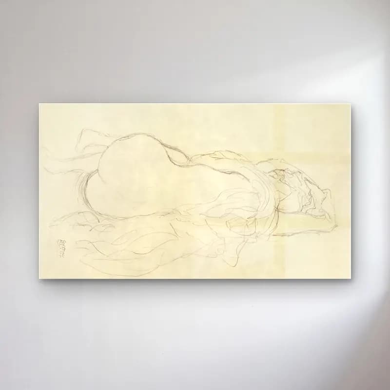 Gustav Klimt – Reclining Nude with Drapery, Back View cam tablo — Gustav Klimt – Reclining Nude with Drapery, Back View — çizgi sanatı figür çalışması
