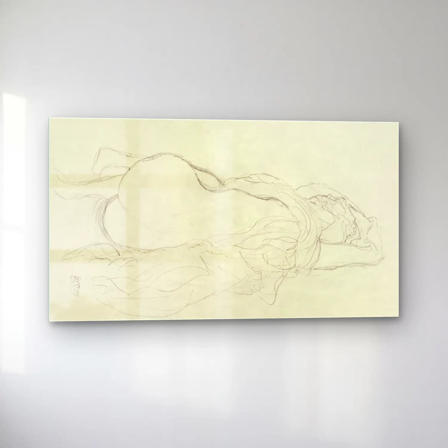 Gustav Klimt – Reclining Nude with Drapery, Back View cam tablo — sol açıdan görünüm