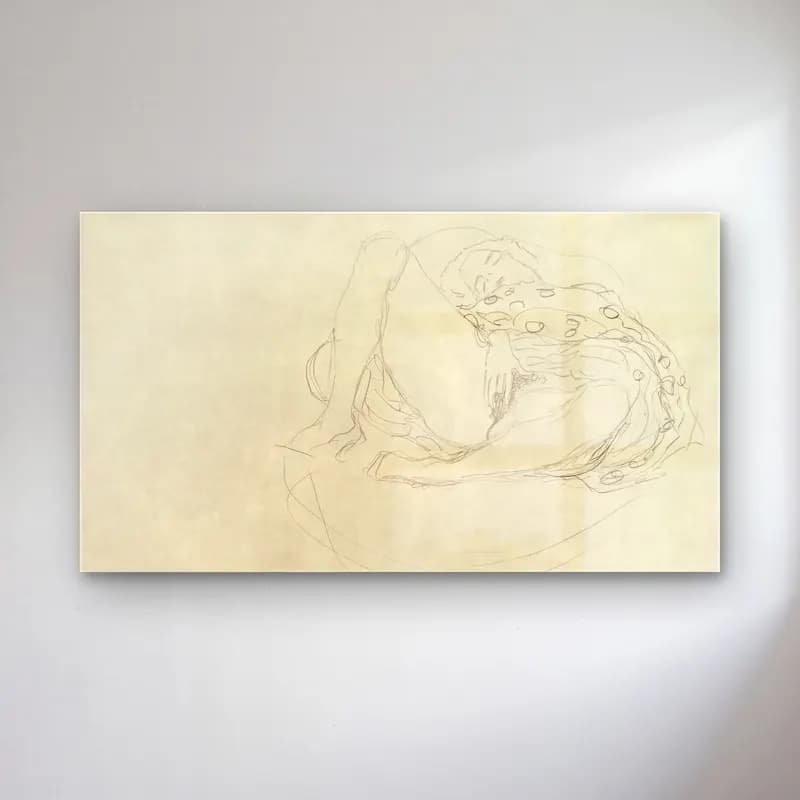 Gustav Klimt – Reclining Nude with Drapery cam tablo — Gustav Klimt – Reclining Nude with Drapery — çizgi sanatı figür çalışması