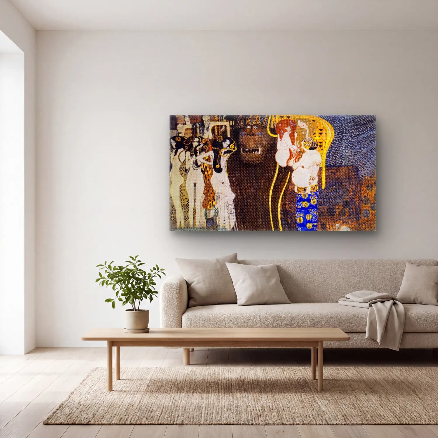 Gustav Klimt – The Hostile Powers cam tablo — açık renk salonda