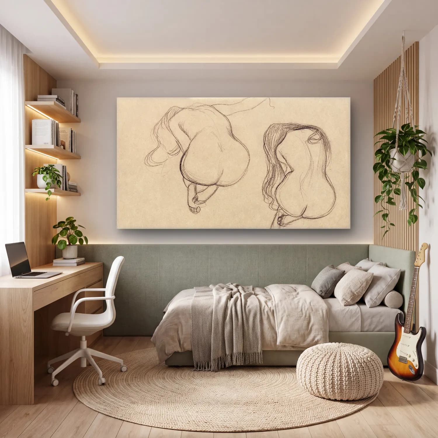 Gustav Klimt – Two Studies of a Seated Nude with Long Hair cam tablo — genç odasında