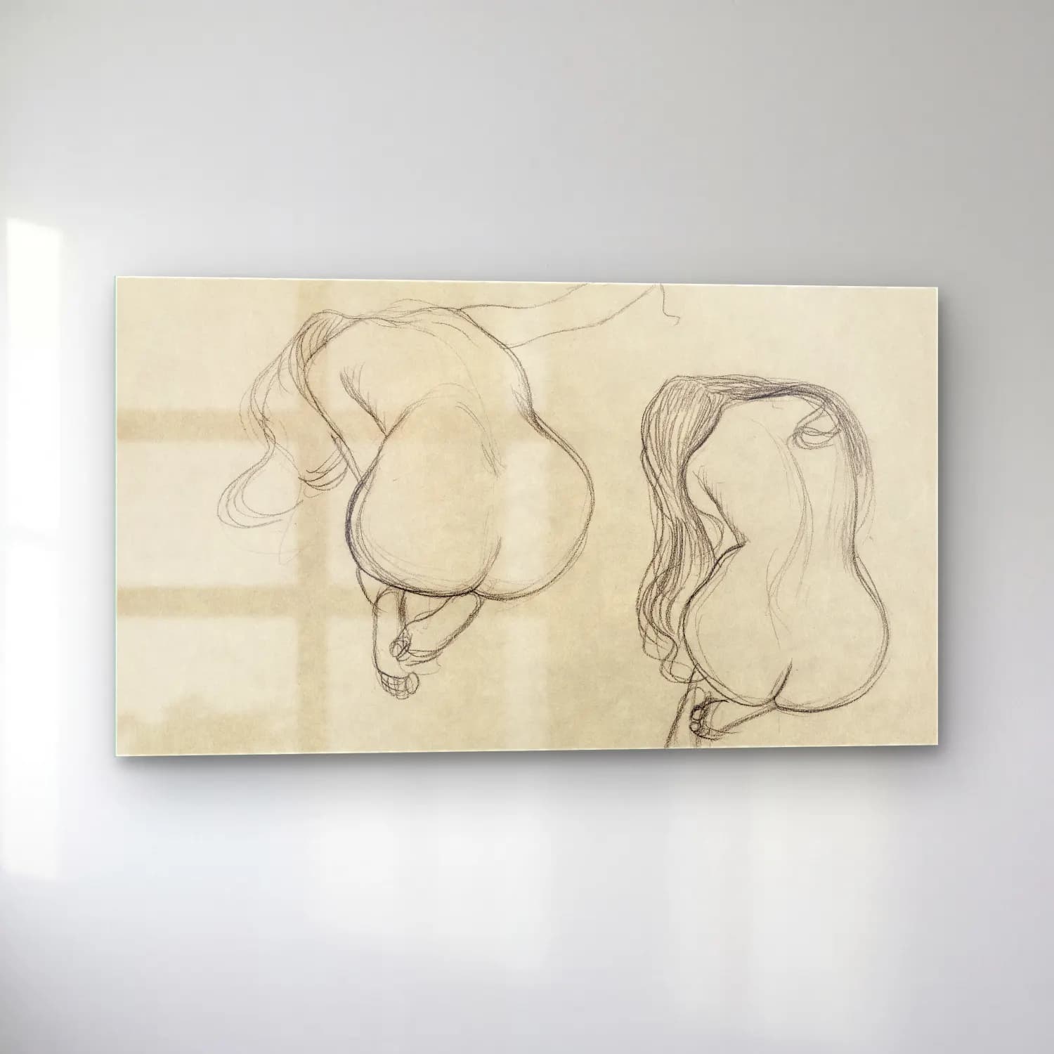 Gustav Klimt – Two Studies of a Seated Nude with Long Hair cam tablo — sol açıdan görünüm