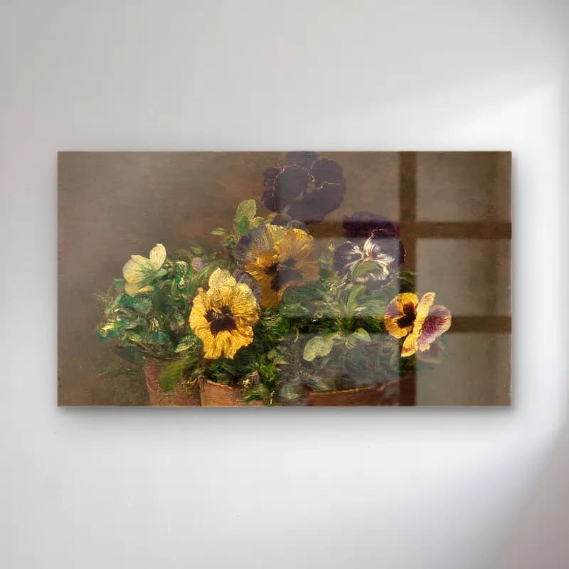 Henri Fantin-Latour – Potted Pansies cam tablo — Henri Fantin-Latour – Potted Pansies — empresyonist vazoda çiçek buketi