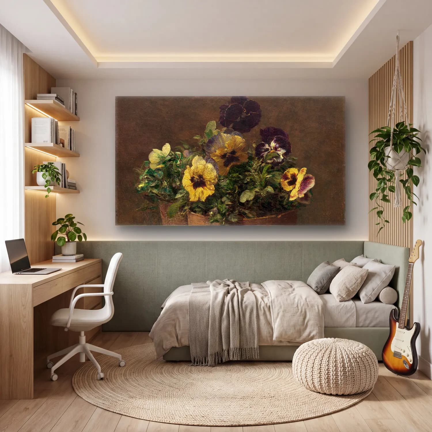 Henri Fantin-Latour – Potted Pansies cam tablo — genç odasında