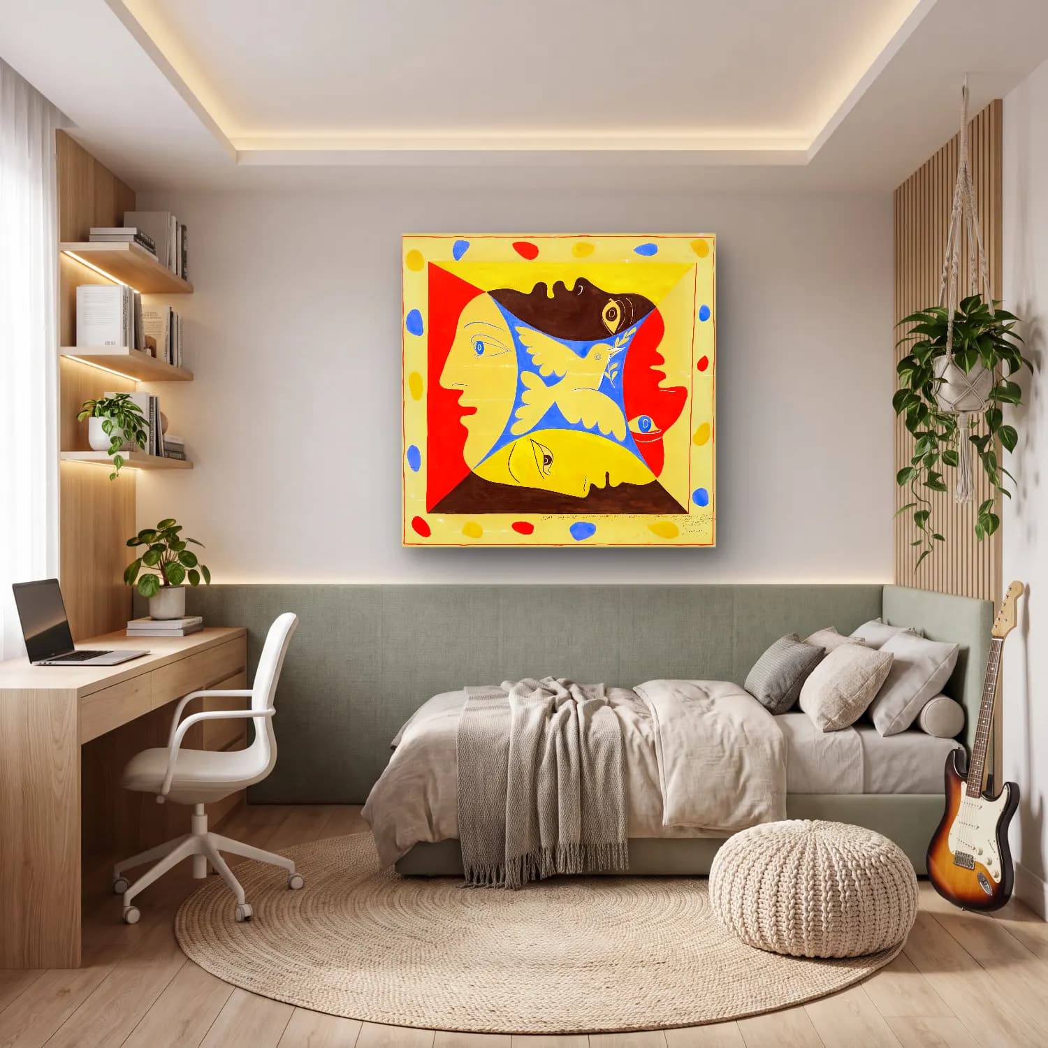 Modern Soyut Yüz No. 16 cam tablo — genç odasında