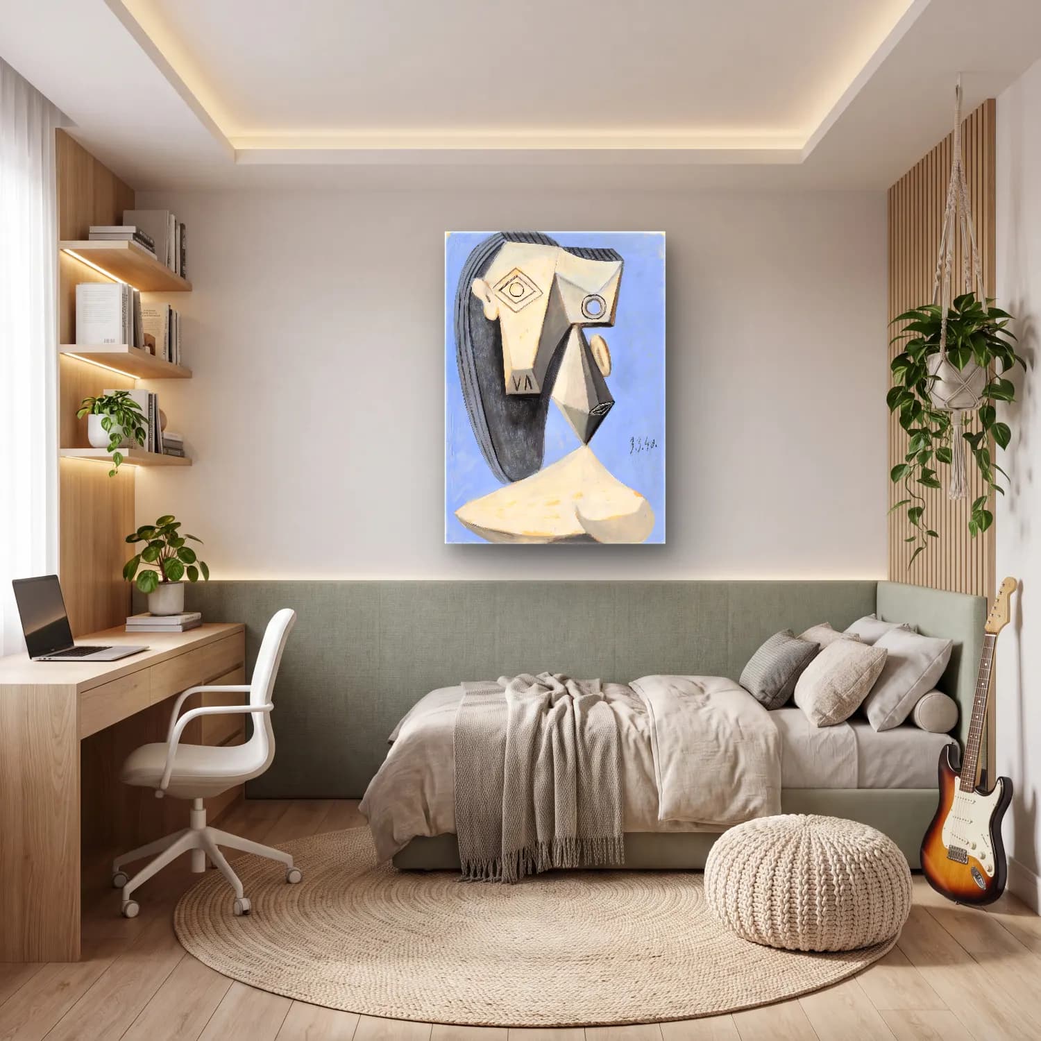 Modern Soyut Yüz No. 22 cam tablo — genç odasında