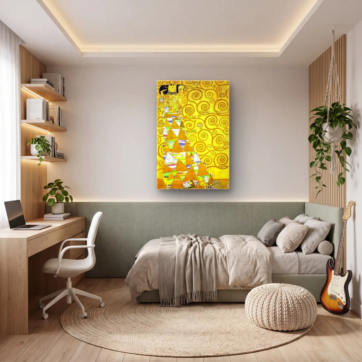 Modern Soyut Altın Doku No. 9 cam tablo — genç odasında