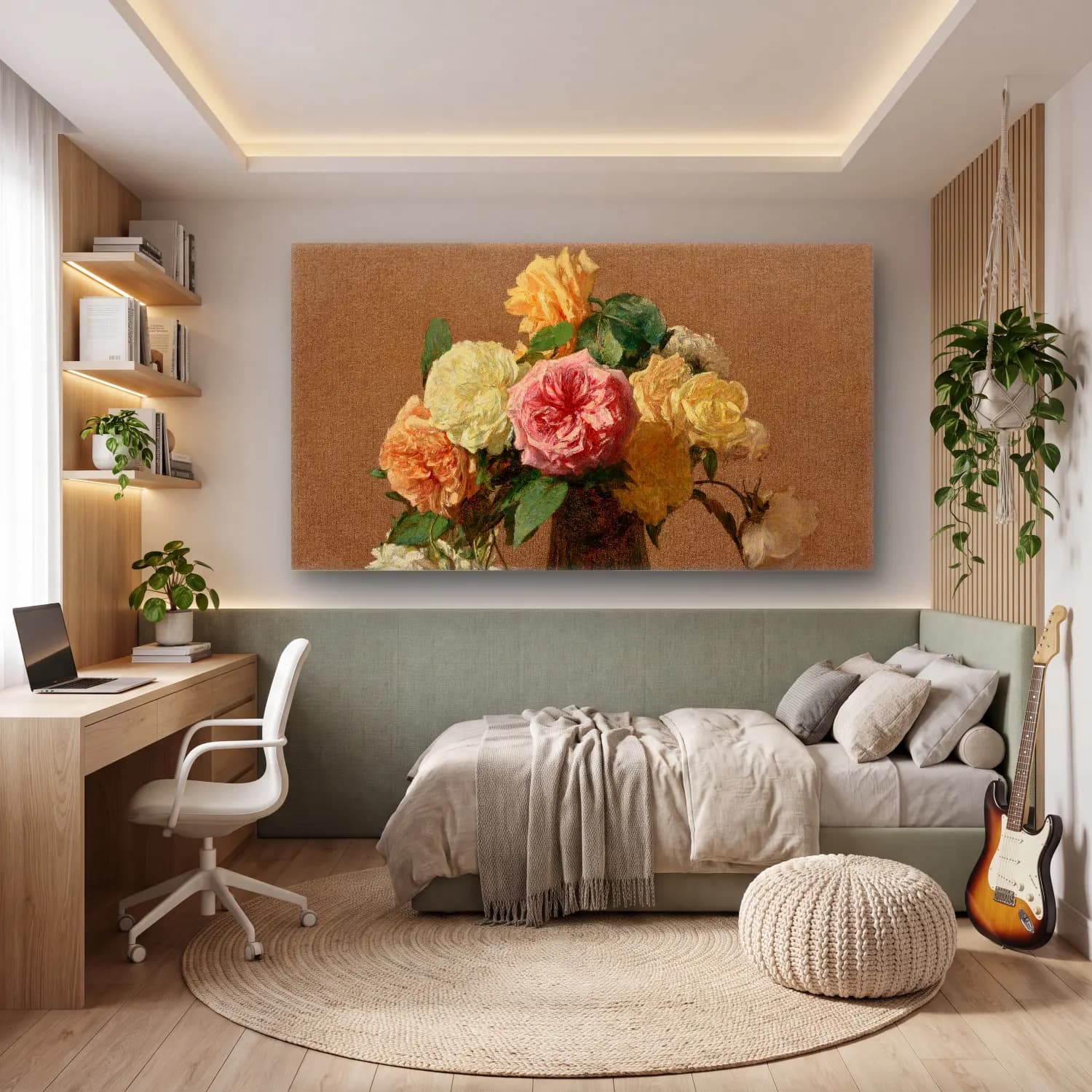 Henri Fantin-Latour – Roses – Bej Tonlar cam tablo — genç odasında