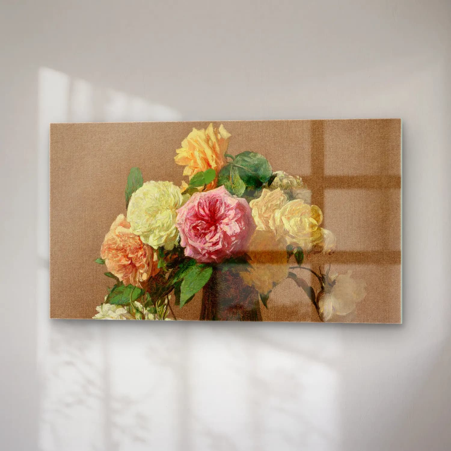 Henri Fantin-Latour – Roses – Bej Tonlar cam tablo — sağ açıdan görünüm