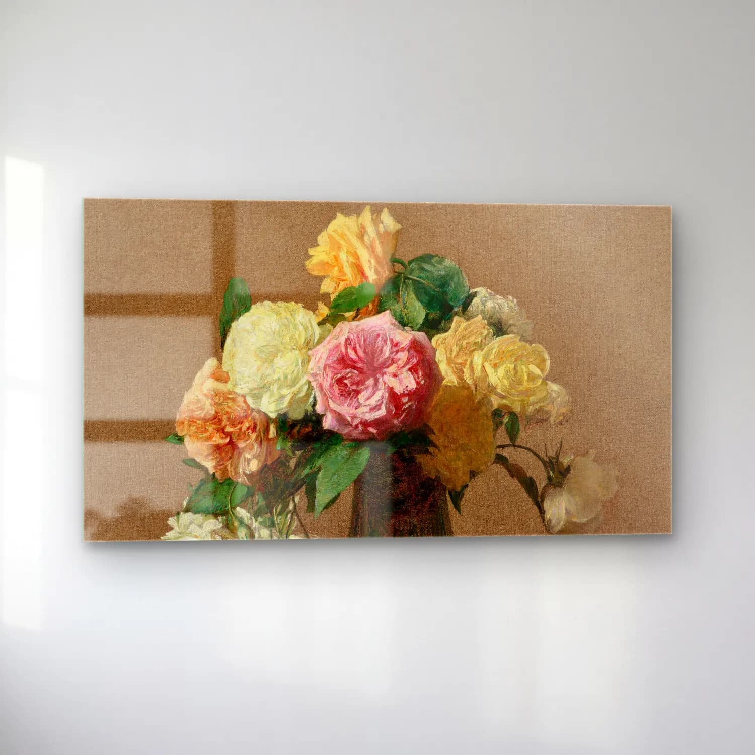 Henri Fantin-Latour – Roses – Bej Tonlar cam tablo — sol açıdan görünüm