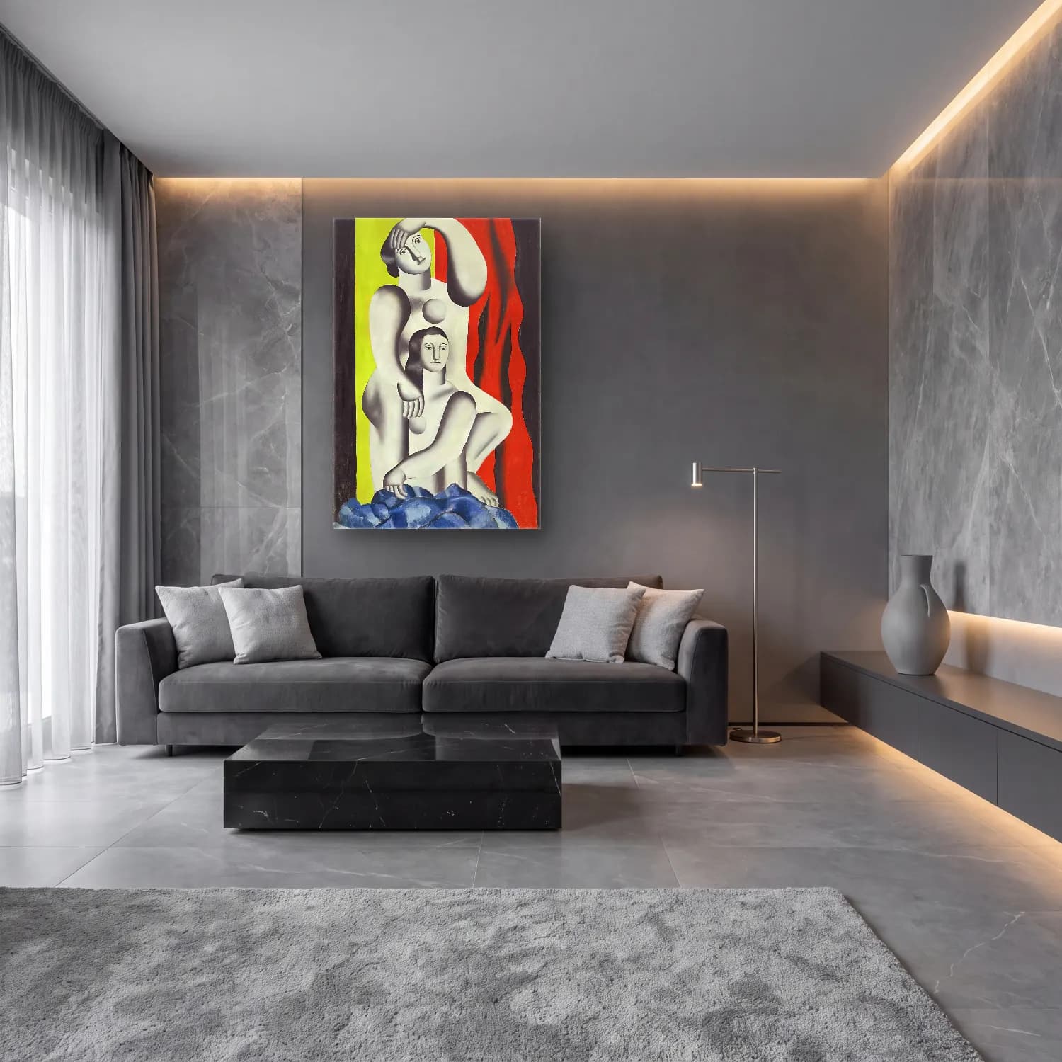 Modern Soyut Aşıklar No. 11 cam tablo — lüks salon duvarında