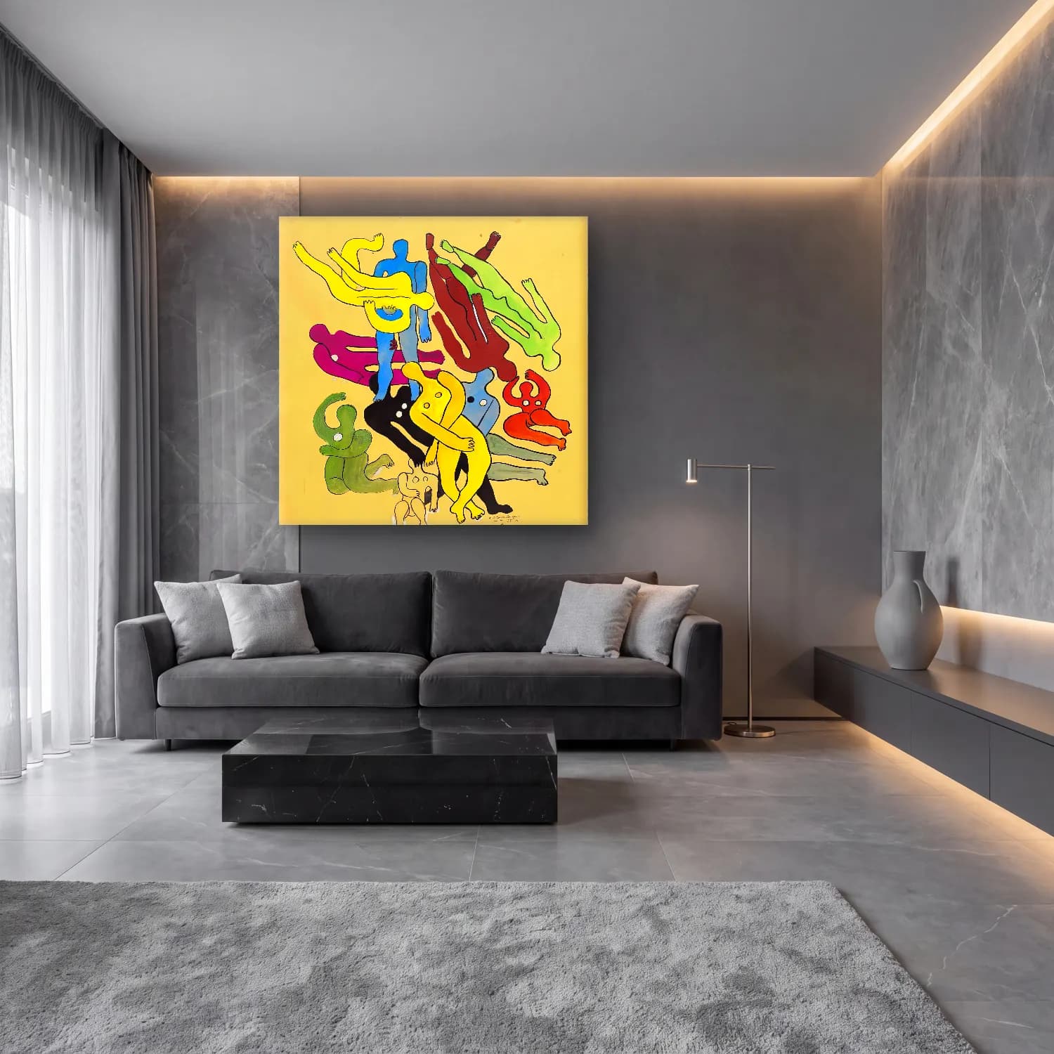 Bauhaus Dansçılar – Sarı Tonlar cam tablo — lüks salon duvarında