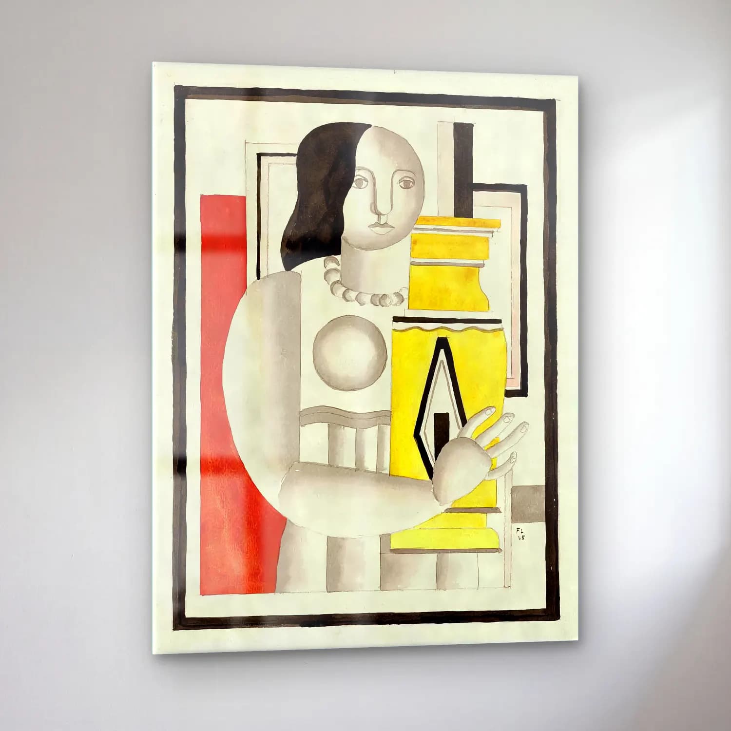 Bauhaus Kadın Portresi – Sarı Tonlar cam tablo — sol açıdan görünüm