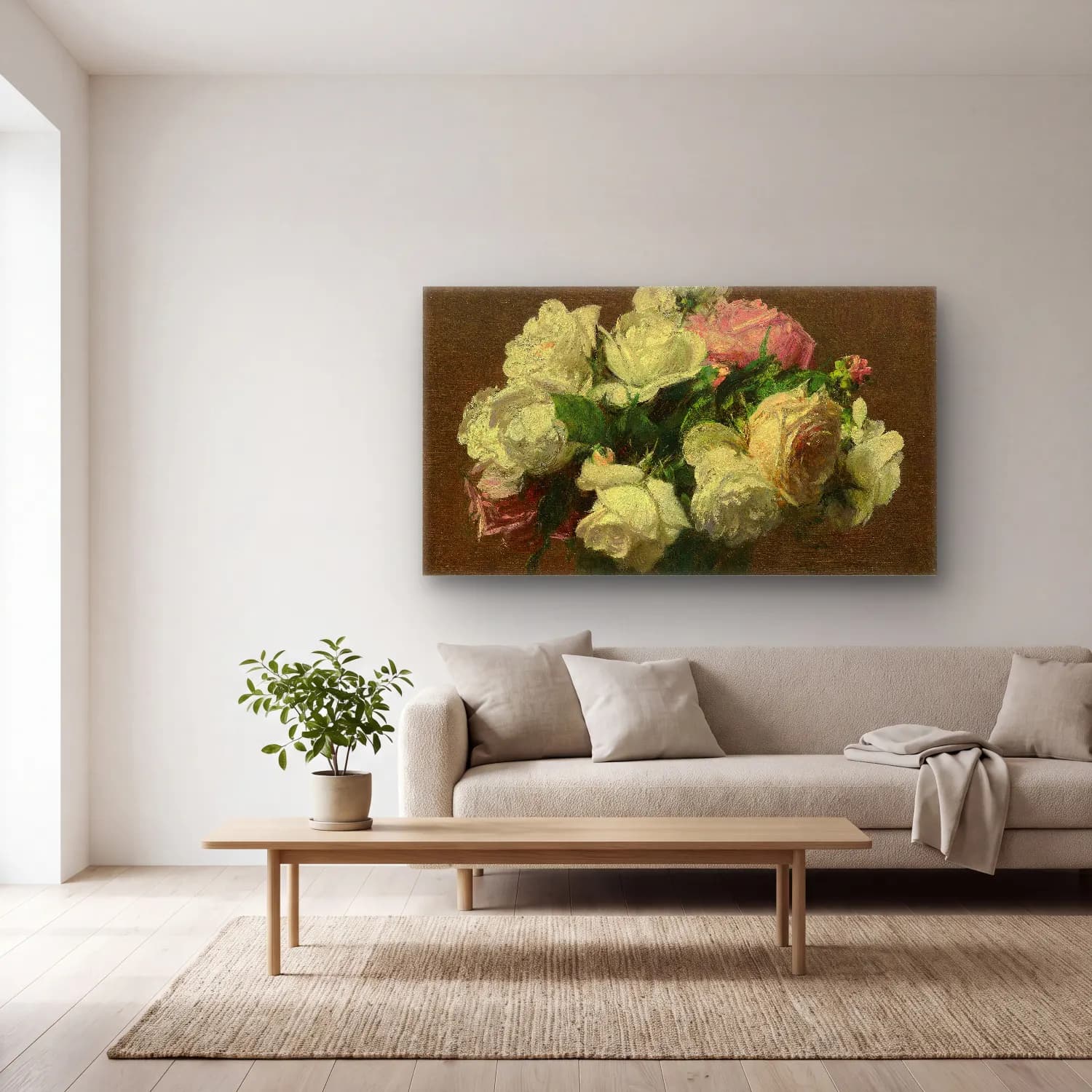 Henri Fantin-Latour – Roses No. 4 cam tablo — açık renk salonda