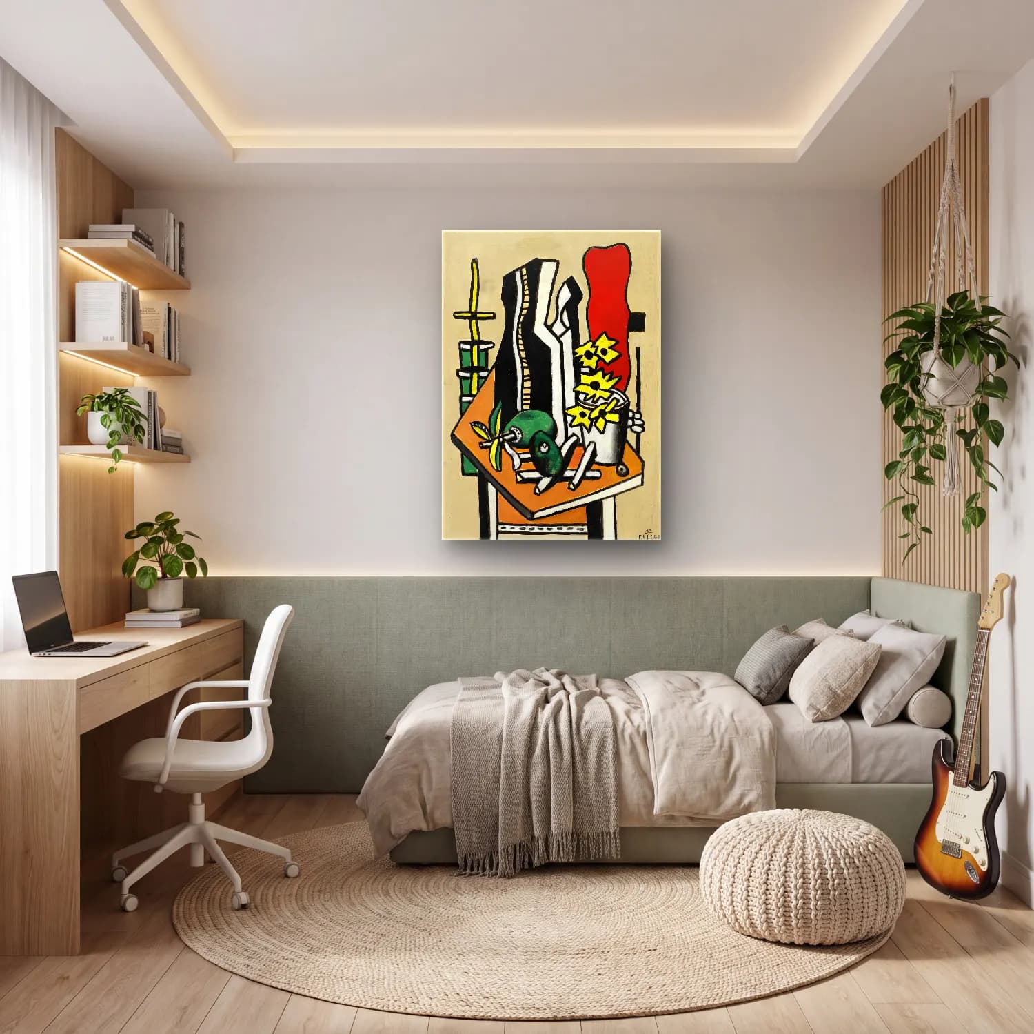 Modern Soyut Vazo – Sarı Tonlar cam tablo — genç odasında