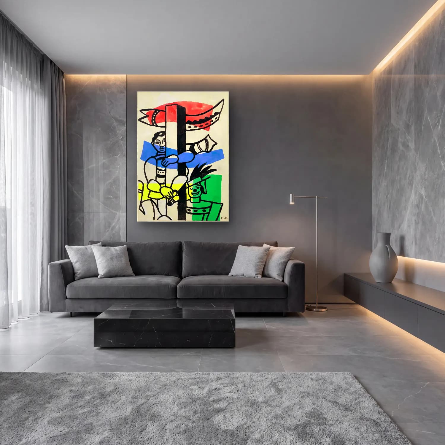 Modern Soyut Şövalye cam tablo — lüks salon duvarında