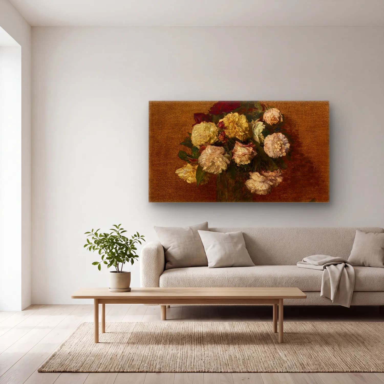 Henri Fantin-Latour – Roses In A Vase cam tablo — açık renk salonda