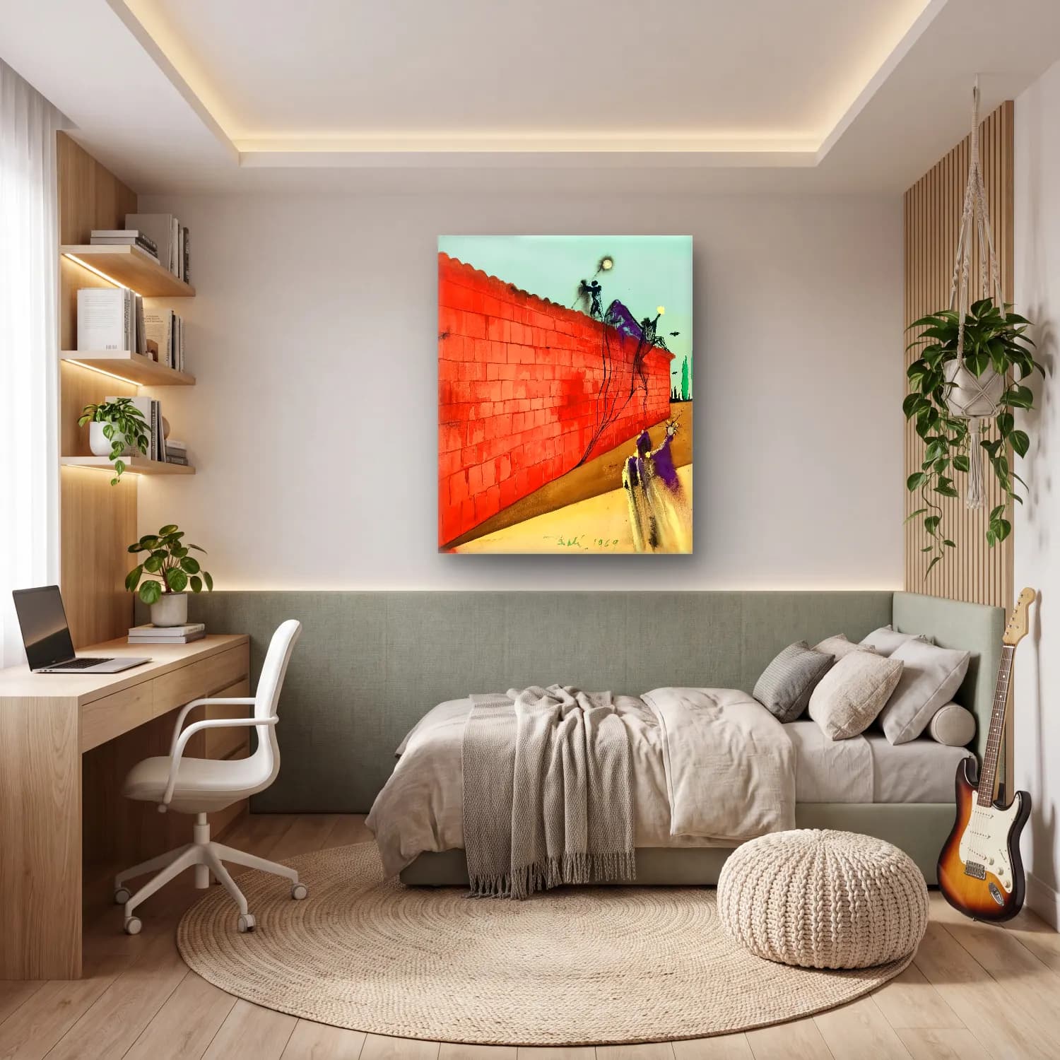 Modern Soyut Mitolojik Sahne – Kırmızı Tonlar cam tablo — genç odasında