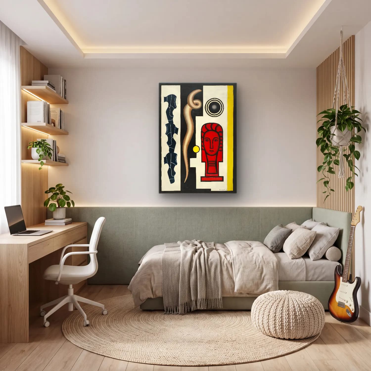 Modern Soyut Yüz No. 27 cam tablo — genç odasında