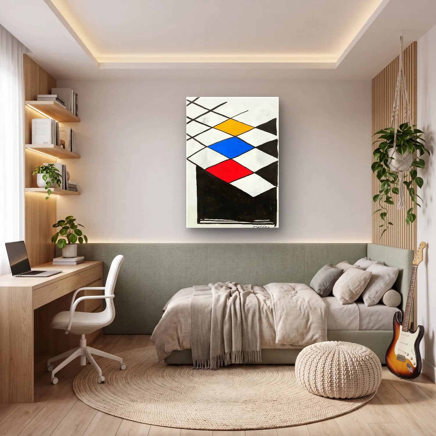 Modern Soyut Dama Deseni No. 19 cam tablo — genç odasında