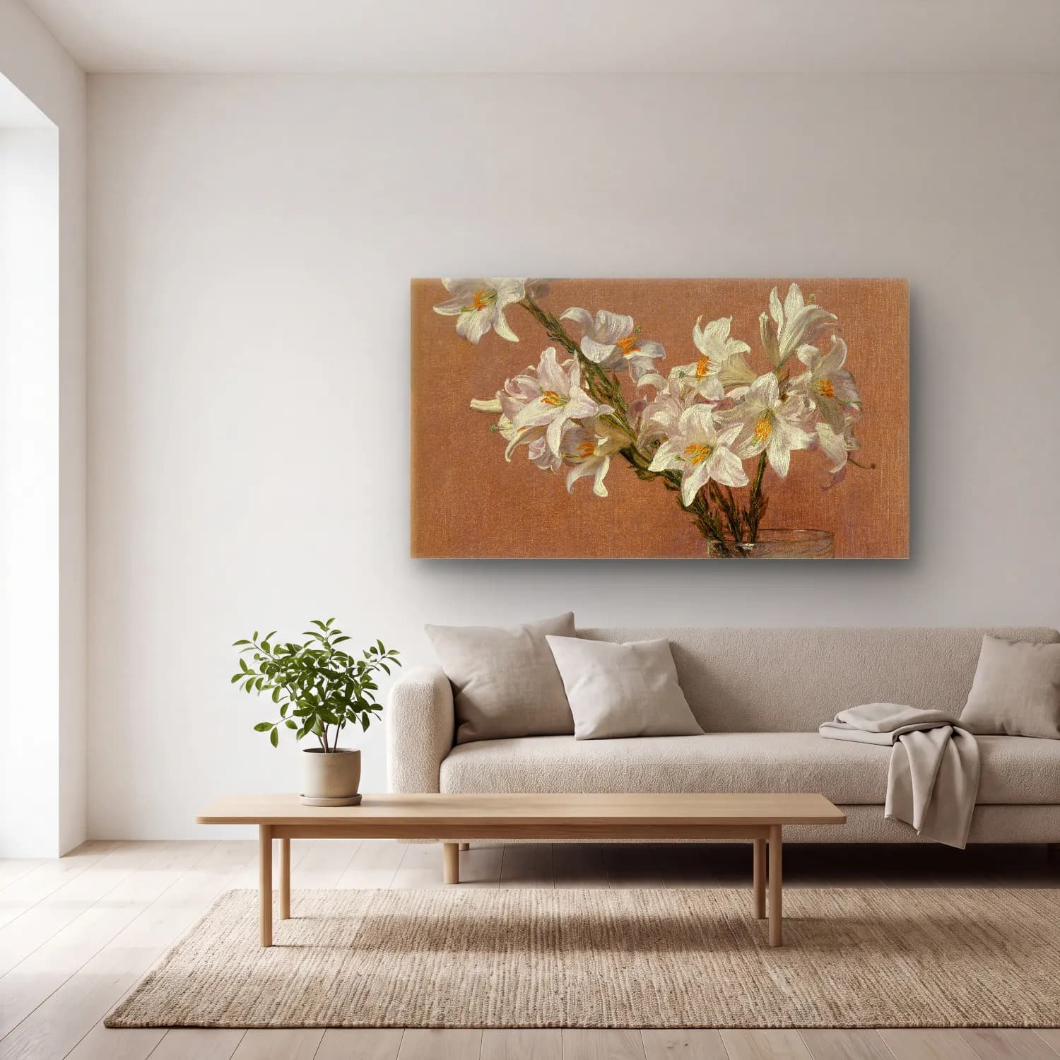 Henri Fantin-Latour – Roses and Lilies cam tablo — açık renk salonda