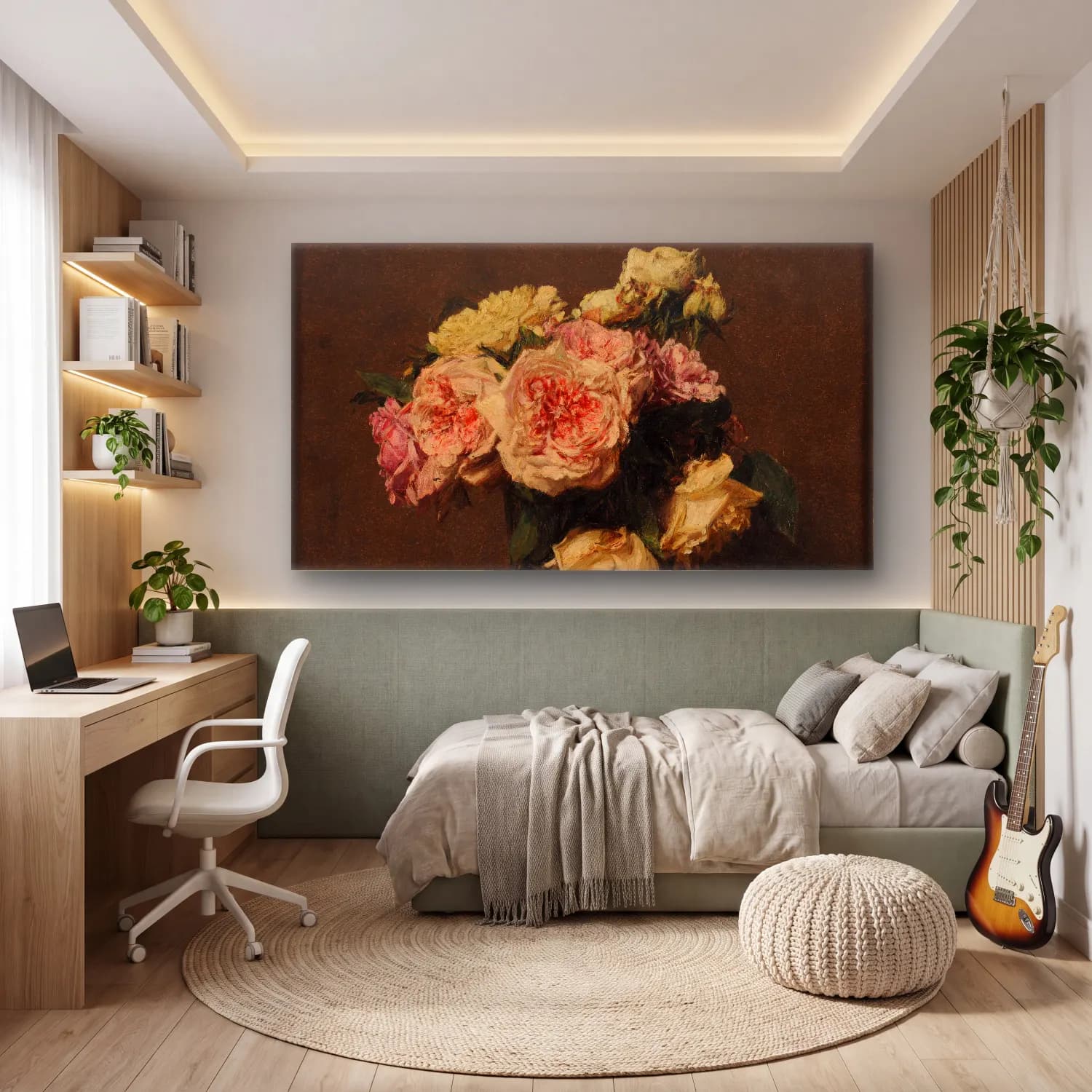 Henri Fantin-Latour – Roses dans un vase de cristal cam tablo — genç odasında