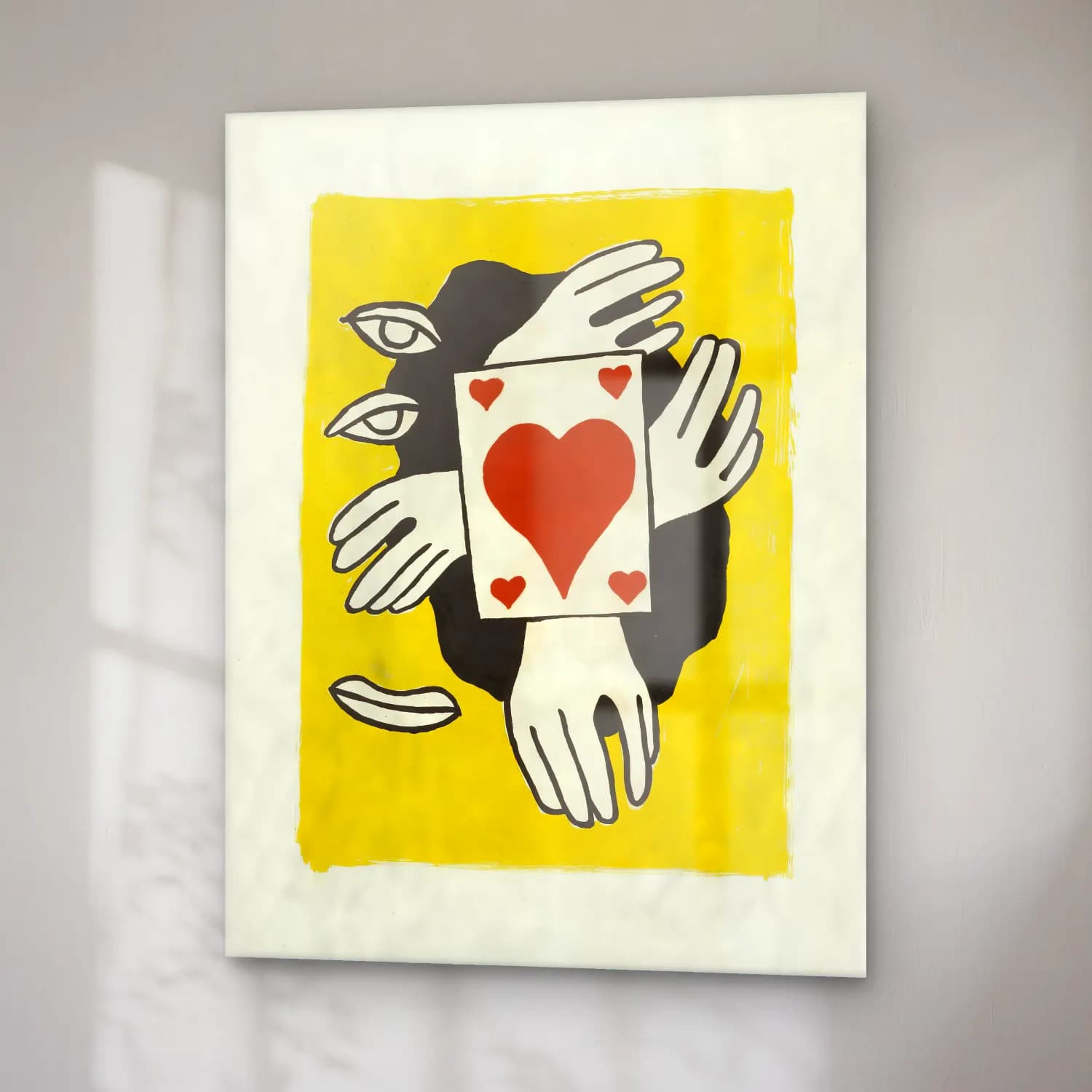 Vintage Poster Eller – Sarı Tonlar cam tablo — sağ açıdan görünüm