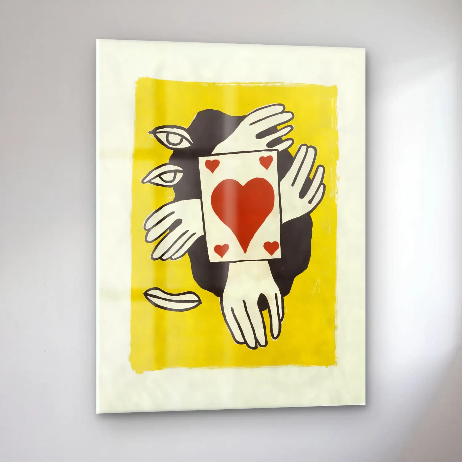 Vintage Poster Eller – Sarı Tonlar cam tablo — sol açıdan görünüm