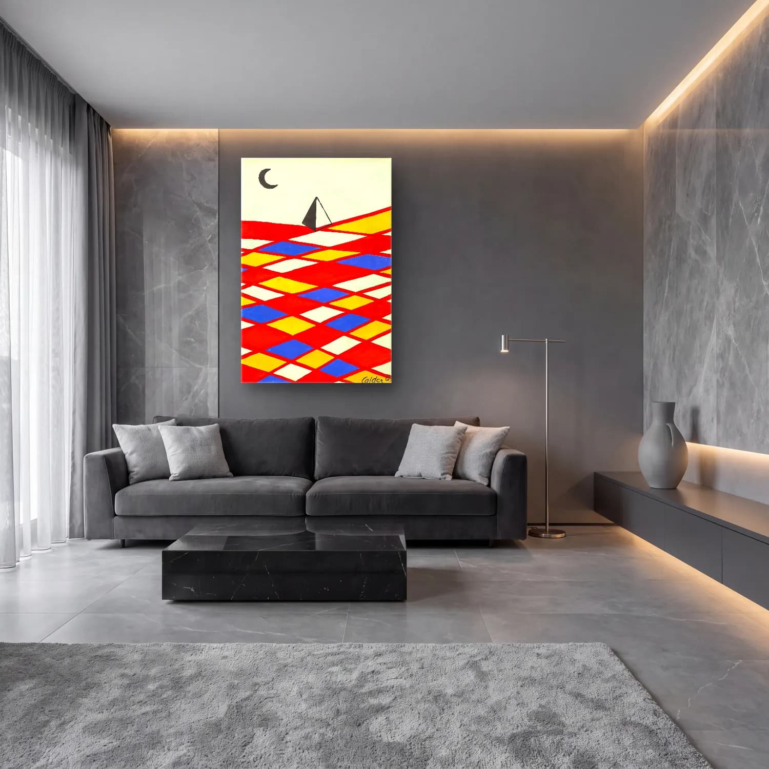 Modern Soyut Yelken Yarışı – Kırmızı Tonlar cam tablo — lüks salon duvarında