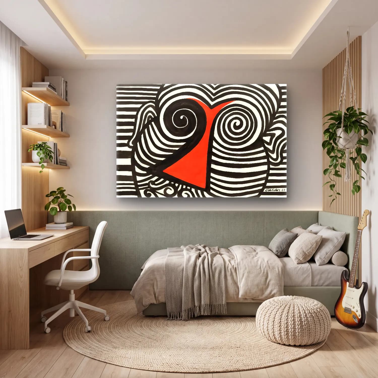 Boho Soyut Yüz – Siyah Beyaz Tonlar cam tablo — genç odasında