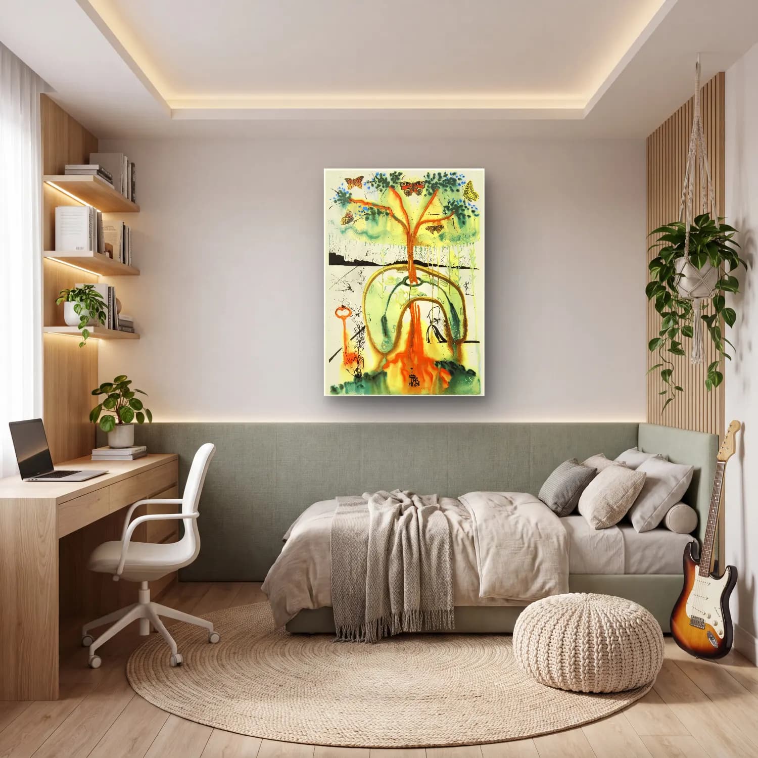 Boho Yalnız Ağaç cam tablo — genç odasında