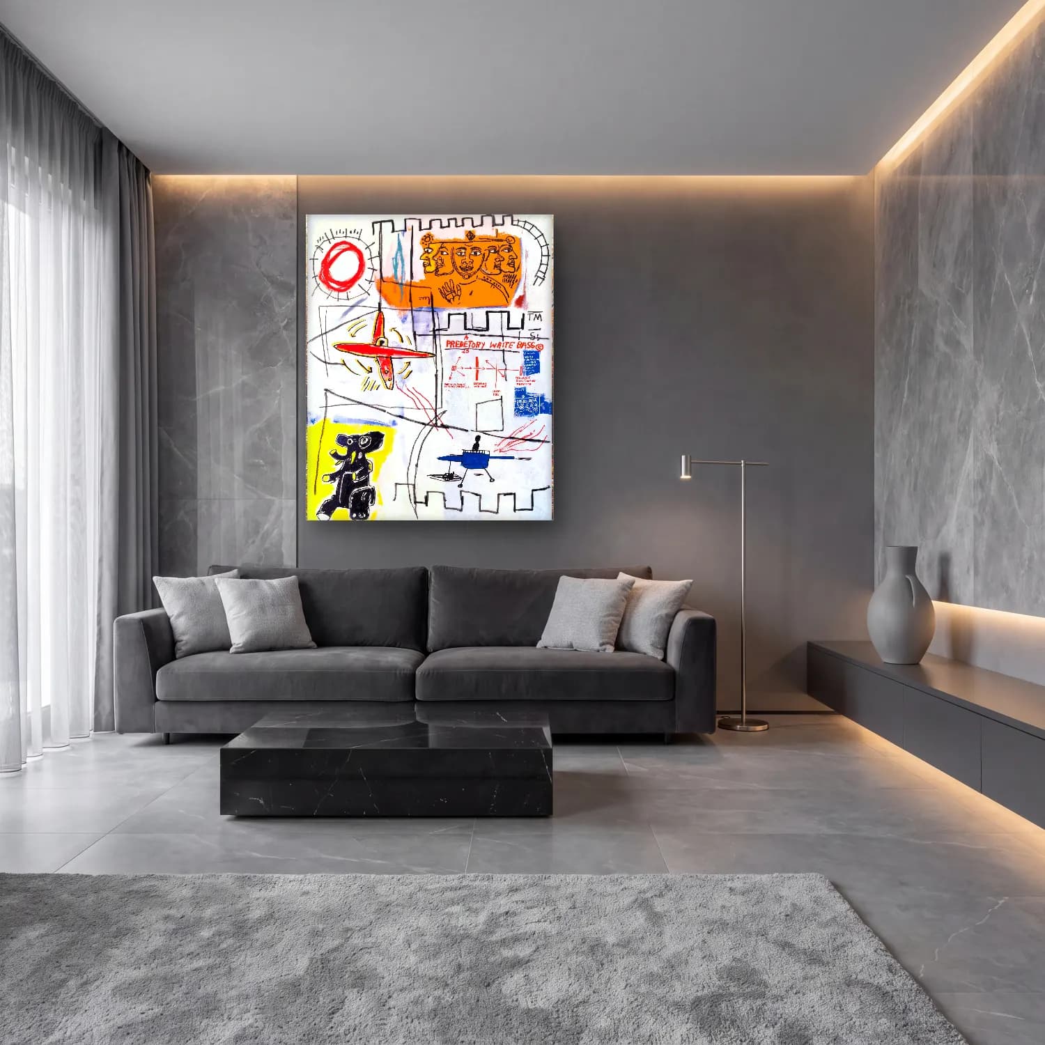 Modern Soyut Uçak – Sarı Tonlar cam tablo — lüks salon duvarında