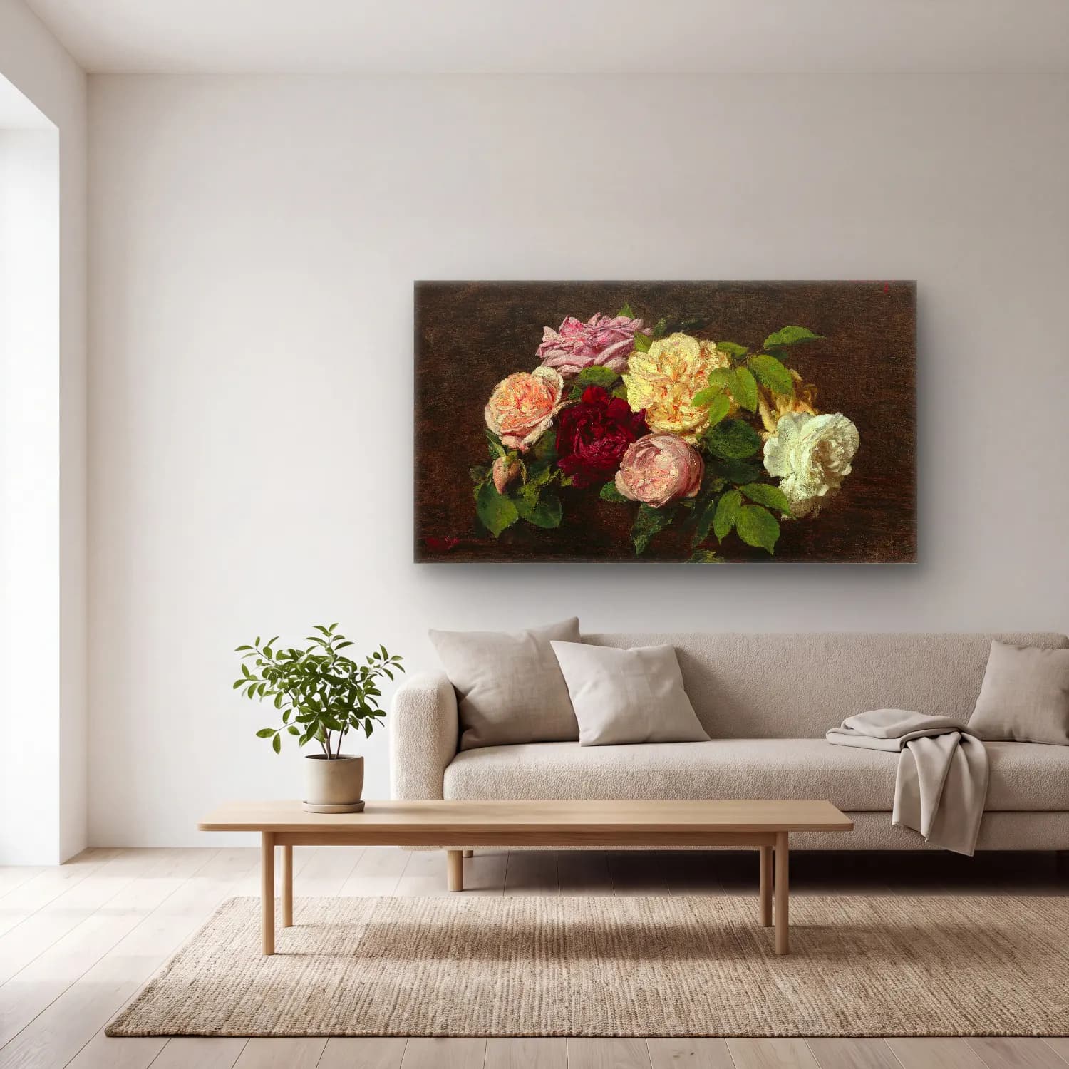 Henri Fantin-Latour – Roses de Nice on a Table cam tablo — açık renk salonda