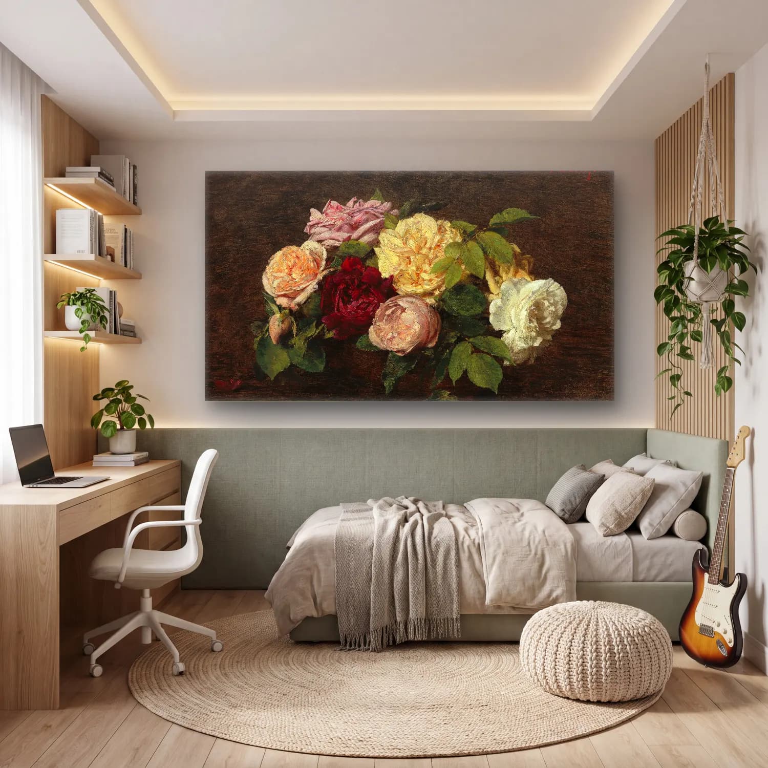 Henri Fantin-Latour – Roses de Nice on a Table cam tablo — genç odasında