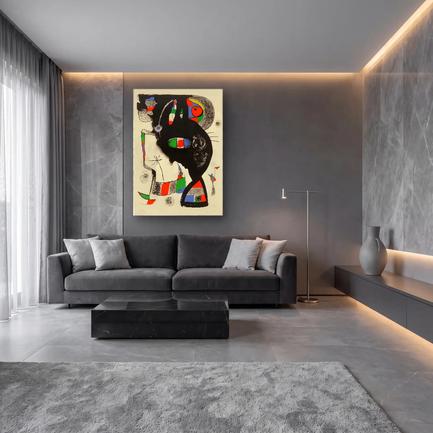 Modern Soyut Yüz No. 30 cam tablo — lüks salon duvarında