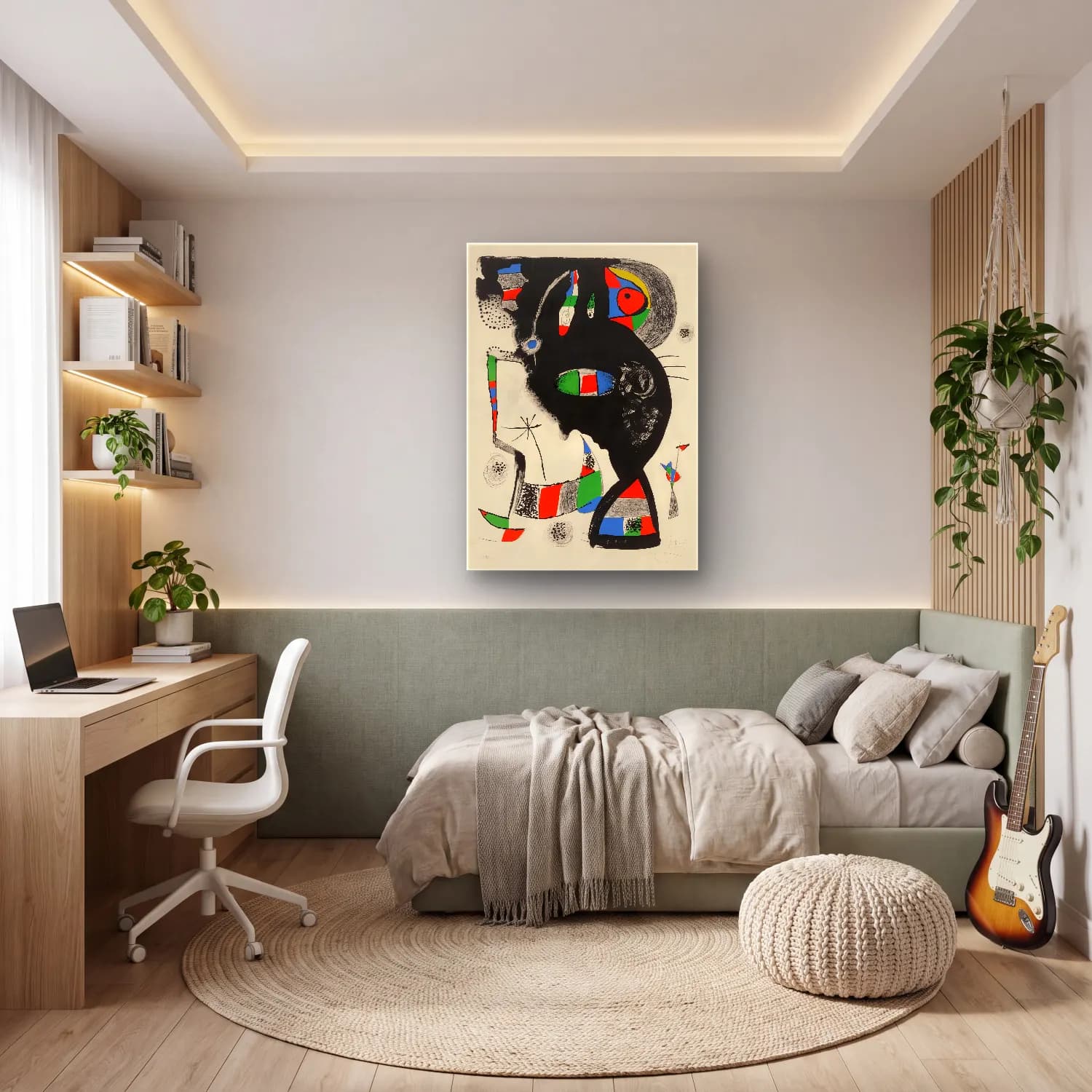 Modern Soyut Yüz No. 30 cam tablo — genç odasında
